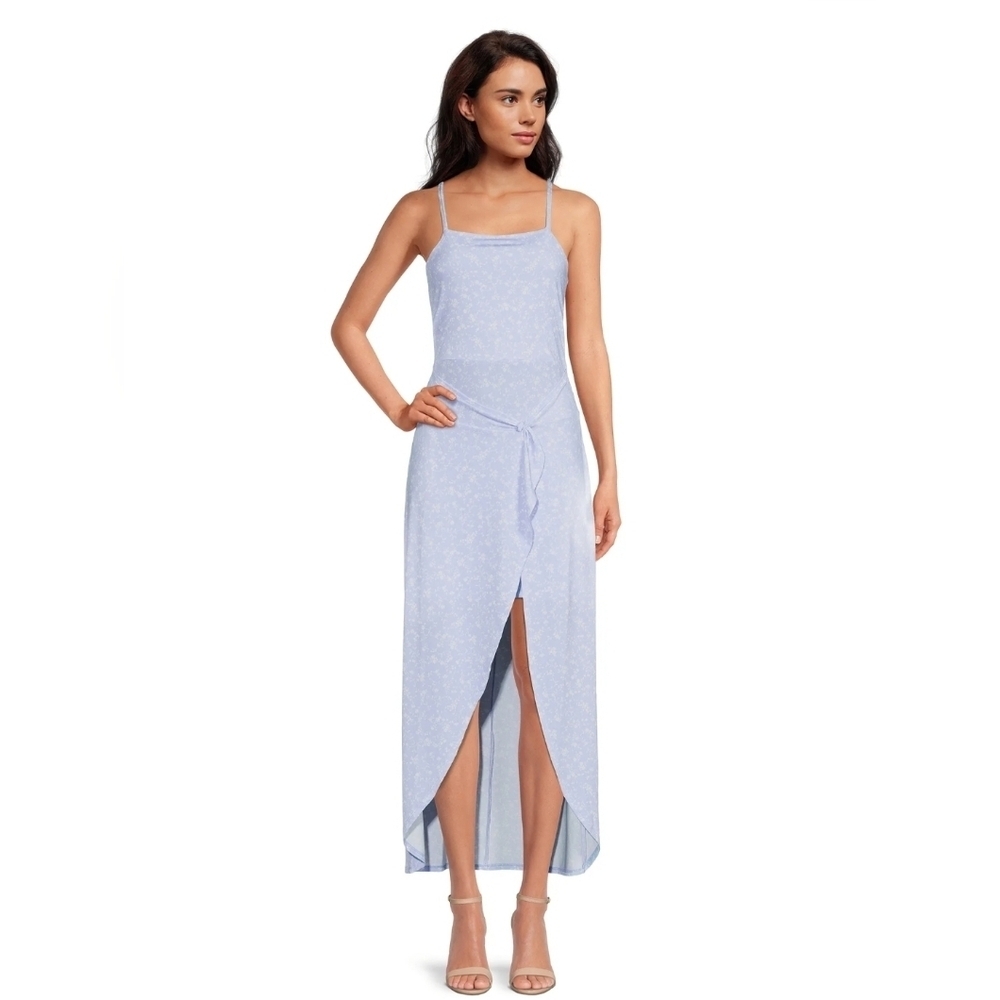No Boundaries Women's Small Midi Floral Wrap Skirt Dress Pastel Blue